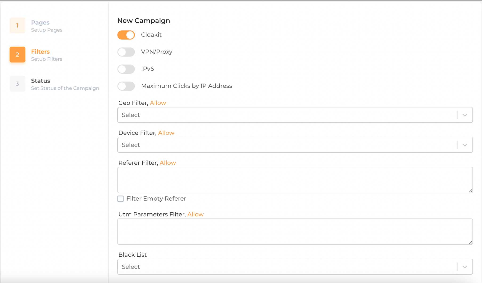 Панель фильтров кампании