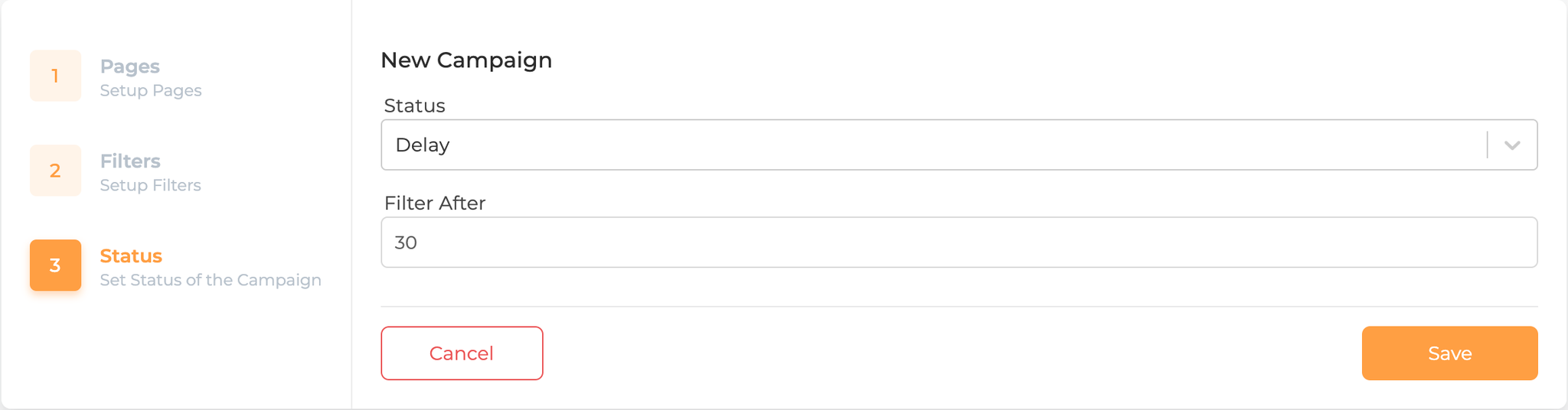 Статус кампании — Delay с полем Filter After